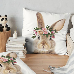 Cute Decorative Pillow Case Cover Grey Rabbit Isolated On A White Background Bunny Tail Back Soft Linen Pillow Case For Decorative Bedroom Case Cushion Covers Home Throw Pillows Flower Pillow Case Rabbit Sofa Animal Cushion Cover 45X45CM