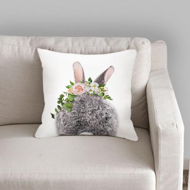 Cute Decorative Pillow Case Cover Grey Rabbit Isolated On A White Background Bunny Tail Back Soft Linen Pillow Case For Decorative Bedroom Case Cushion Covers Home Throw Pillows Flower Pillow Case Rabbit Sofa Animal Cushion Cover 45X45CM