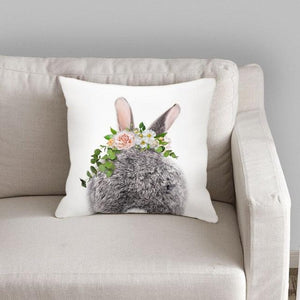 Cute Decorative Pillow Case Cover Grey Rabbit Isolated On A White Background Bunny Tail Back Soft Linen Pillow Case For Decorative Bedroom Case Cushion Covers Home Throw Pillows Flower Pillow Case Rabbit Sofa Animal Cushion Cover 45X45CM