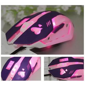 Cute Gaming USB Wired Mouse Girls Pink Computer Professional 2400 DPI Mouse Colorful Silent Mouse For PC