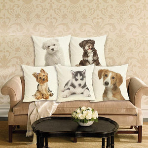 Cute Pet Dog Printed Cushion Cover Linen Pillow Cover Decorative Throw Pillow Cover For Sofa Chair Home