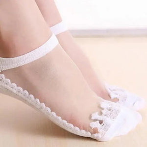 Cute Sock Slipper Women 1 Pair 2 Pieces Silk Spring Summer Thin Breathable Girl Socks Women Socks Breathable Anti-Friction Ultra Thin Socks for Women Transparent Lace Silk Elastic Socks
