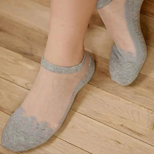 Cute Sock Slipper Women 1 Pair 2 Pieces Silk Spring Summer Thin Breathable Girl Socks Women Socks Breathable Anti-Friction Ultra Thin Socks for Women Transparent Lace Silk Elastic Socks