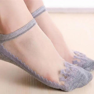 Cute Sock Slipper Women 1 Pair 2 Pieces Silk Spring Summer Thin Breathable Girl Socks Women Socks Breathable Anti-Friction Ultra Thin Socks for Women Transparent Lace Silk Elastic Socks