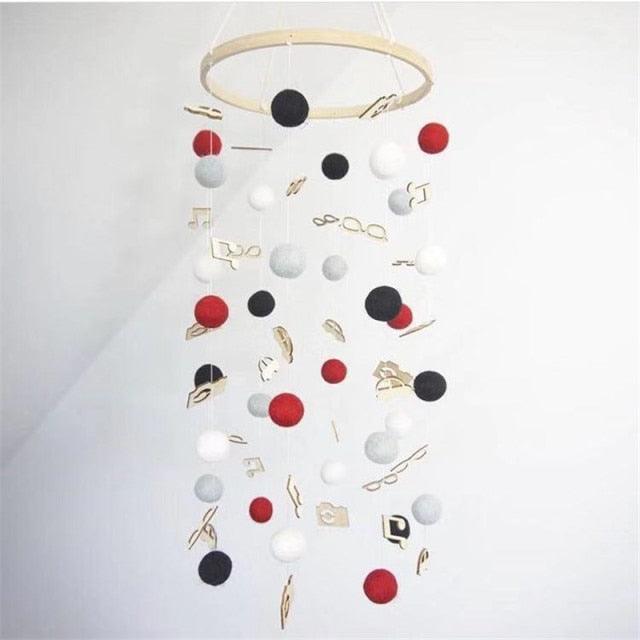 Cute Wool Ball Wind Chimes Newborn Baby Bed Bell Dream Catcher String Pendant Kids Room Decoration Wooden Wind Chime Bed Bell Nursery Crib Bed Bell Baby Bedroom Ceiling Wooden Beads Wind Chime Wall Hanging Ornament