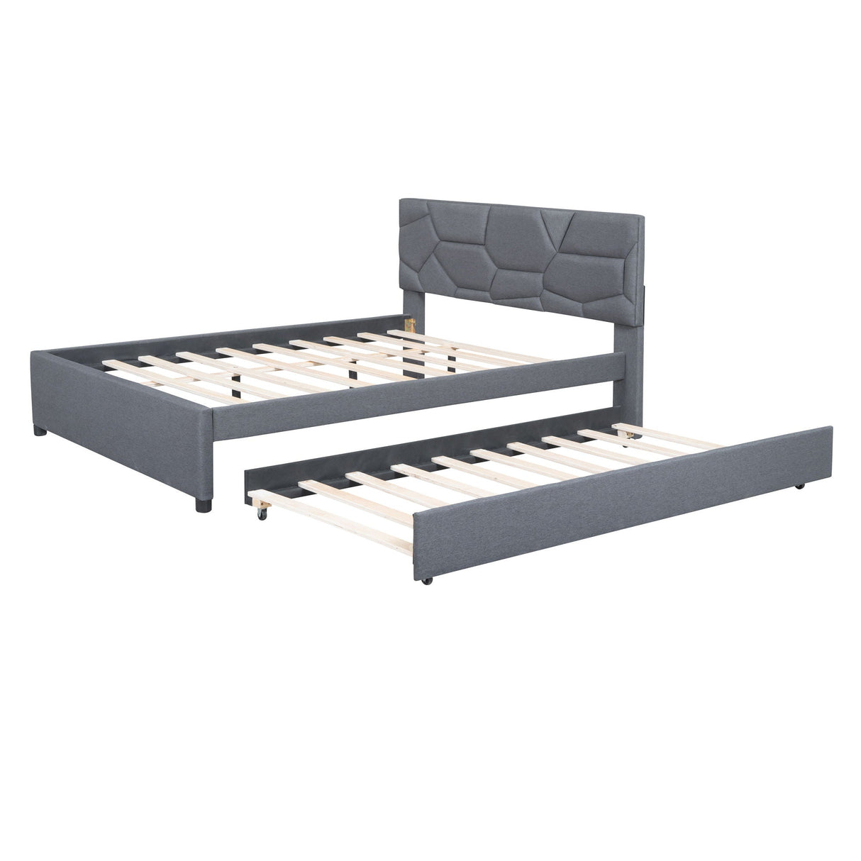 Upholstered Platform Bed With Brick Pattern Headboard And Twin Long Size Trundle by Couch.com