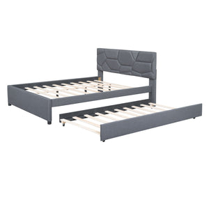 Upholstered Platform Bed With Brick Pattern Headboard And Twin Long Size Trundle by Couch.com