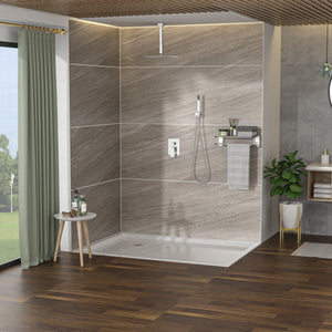 Modern Dual Shower Head System With 16" Ceiling Mount Finish, Stainless Steel And Brass