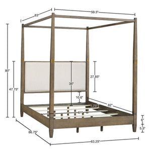 Queen Canopy Bed Frame With Upholstered Headboard - Brown