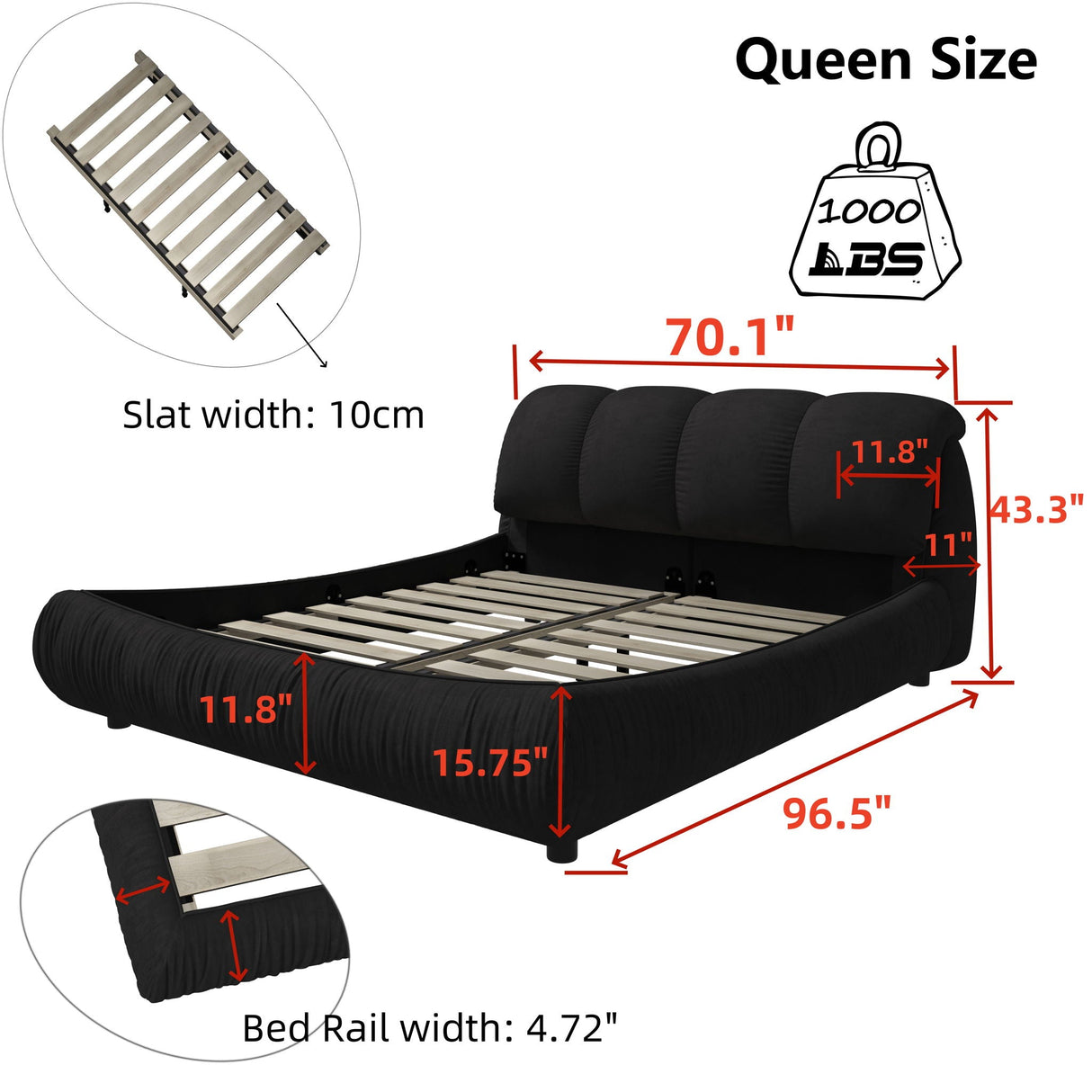 Luxury Upholstered Platform Bed With Oversized Padded Backrest And Solid Wood Frame by Couch.com