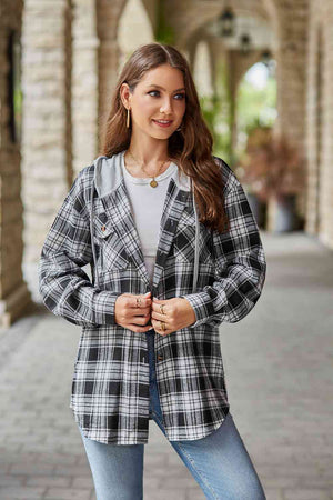 Modern Women Plaid Long Sleeve Hooded Jacket Stylish & Comfortable Outerwear For Winter And Autumn