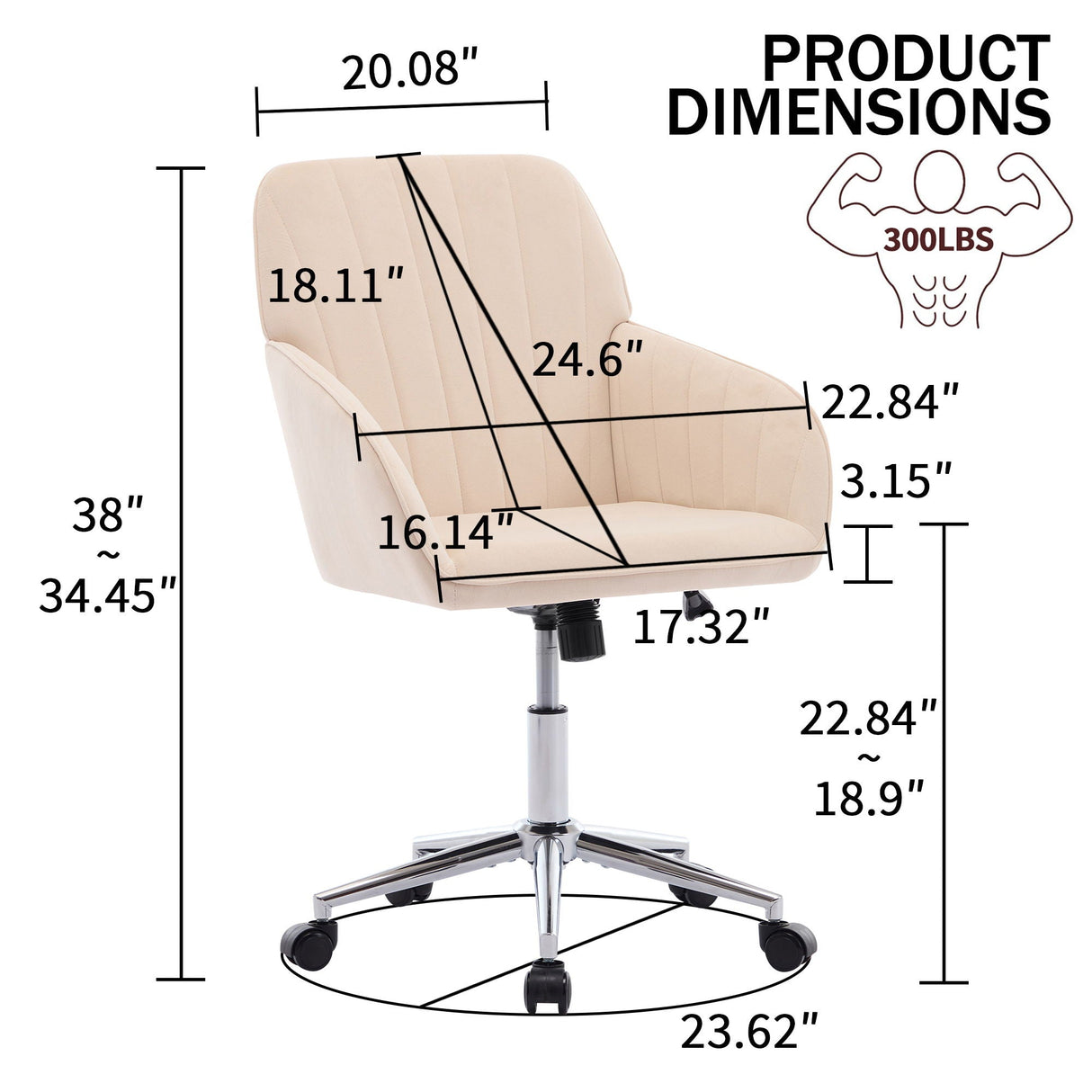 Adjustable Ergonomic Office Chair, Swivel Backrest Seat by Couch.com