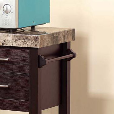 Kitchen Cart Red Cocoa Faux Marble Chunky Thick Top Two Drawers Locking Rubber Wheel Castors Slat Vented Shelves Towel Bar - Espresso by Couch.com