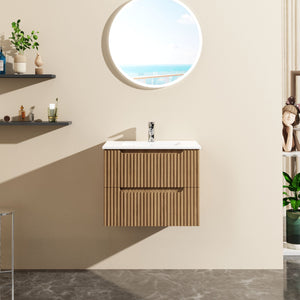 24" Wall Mount Bathroom Vanity Cabinet With - White Basin Sink Combo Floating - Walnut by Couch.com