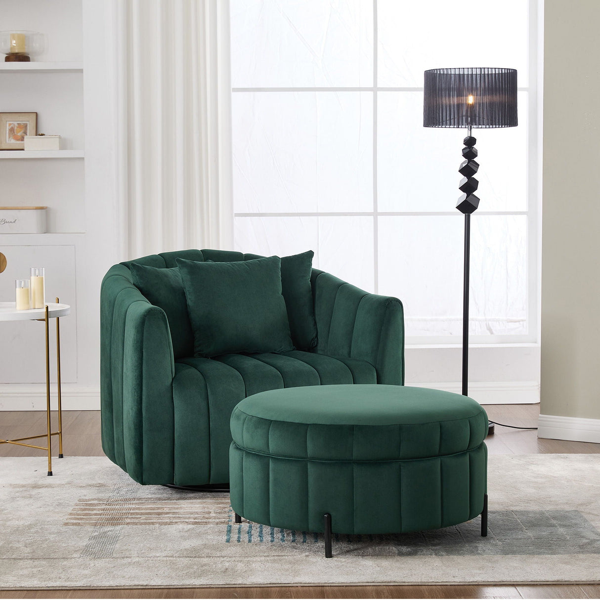 Oversized Velvet Swivel Barrel Accent Chair And Ottoman Set With Storage by Couch.com