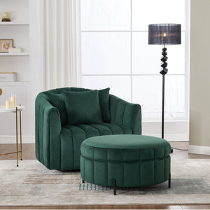 Oversized Velvet Swivel Barrel Accent Chair And Ottoman Set With Storage by Couch.com
