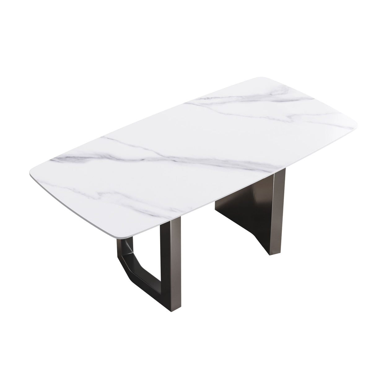 70.87" Modern Artificial Stone White Curved Black Metal Leg Dining Table - White / Black by Couch.com
