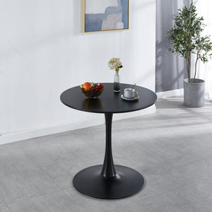 31.5" Tulip Table Mid-Century Dining Table For 2-4 People With Round MDF Table Top, Pedestal Dining Table, End Table Leisure Coffee Table - Black by Couch.com