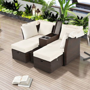 2 Seater Outdoor Patio Daybed Outdoor Double Daybed Outdoor Loveseat Sofa Set With Foldable Awning And Cushions For Garden, Balcony, Poolside by Couch.com