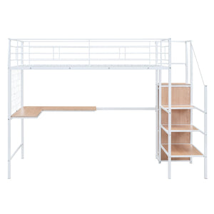 Loft Bed With Desk And Grid, Stylish Frame With Lateral Storage Ladder And Wardrobe by Couch.com