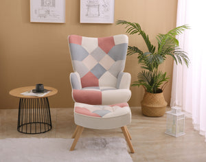 Accent Chair With Ottoman, Living Room Chair And Ottoman Set, Comfy Side Armchair For Bedroom, Creative Splicing Cloth Surface by Couch.com