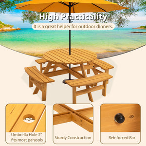 8 Person Wooden Picnic Table, Outdoor Camping Dining Table With Seat, Garden, Diy With 4 Built-In Benches, 2220Lb Capacity by Couch.com