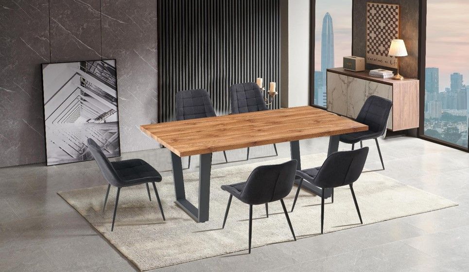 Couch.com Dining Table Set 1 Table And 6 Chairs Wood, Weather-Resistant, Wood Construction, Light Brown Finish by Couch.com