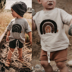 Baby Boys And Girls Cute Round Neck Rainbow Embroidered Short Sleeve
