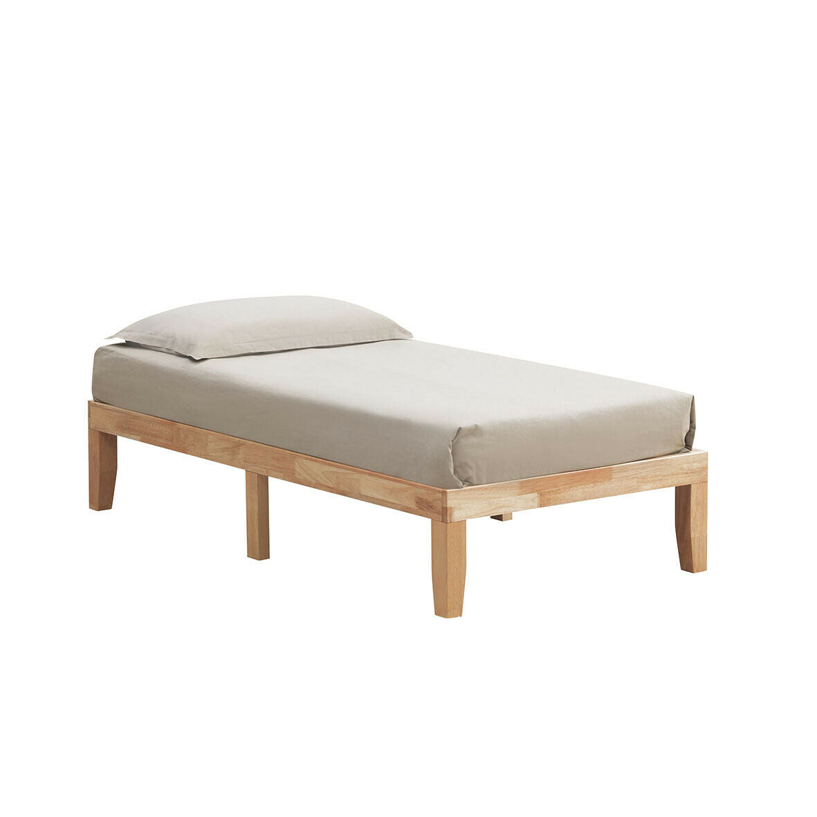Twin Size 14 Inch Wooden Slats Bed Mattress Frame-Brown