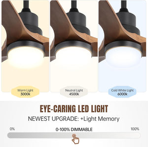 Ceiling Fan With Lights 3 Solid Wood Fan Blade Noiseless Reversible Motor Remote Control - Black by Couch.com