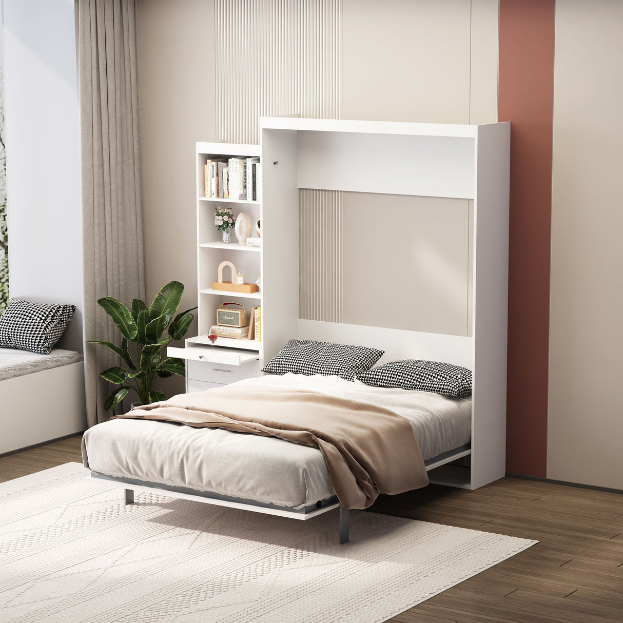 Morden Deisgn Vertical Murphy Bed With Shelf And Drawers For Bedroom Or Guestroom Wall Bed Space Saving Hidden Bed With New Style Gas Struts by Couch.com