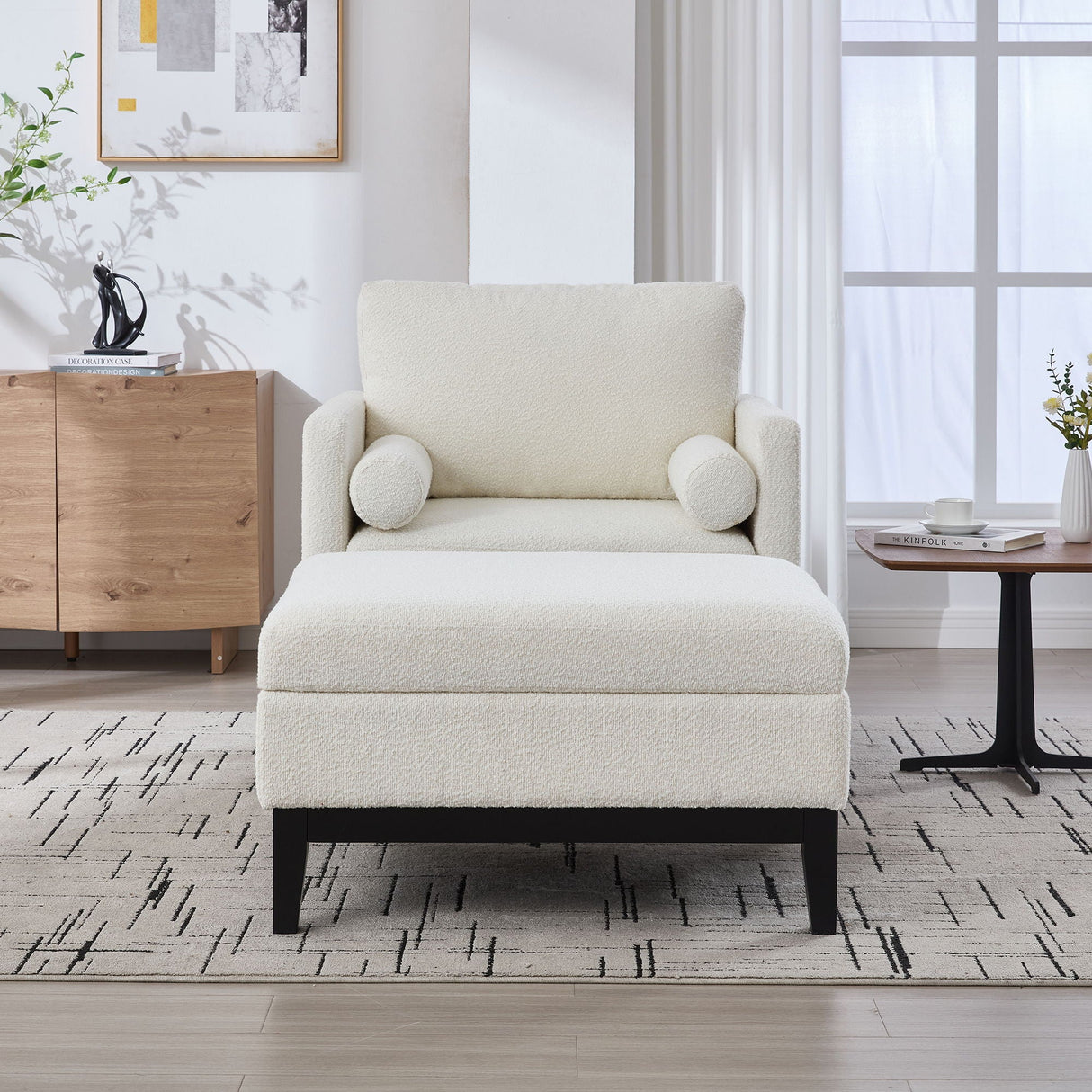 Farmhouse Upholstered Accent Chair With Ottoman, Reversible Lid Coffee Table by Couch.com