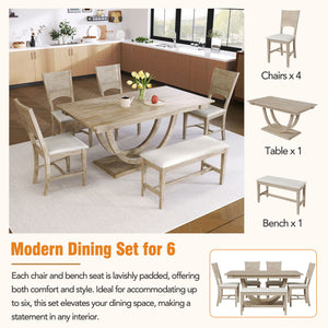 Topmax - 6 Piece Wood Half Round Dining Table Set Kitchen Table Set With Long Bench And 4 Dining Chairs, Modern Style by Couch.com