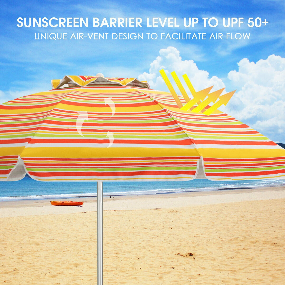 6.5 Feet Beach Umbrella with Sun Shade and Carry Bag without Weight Base-Blue
