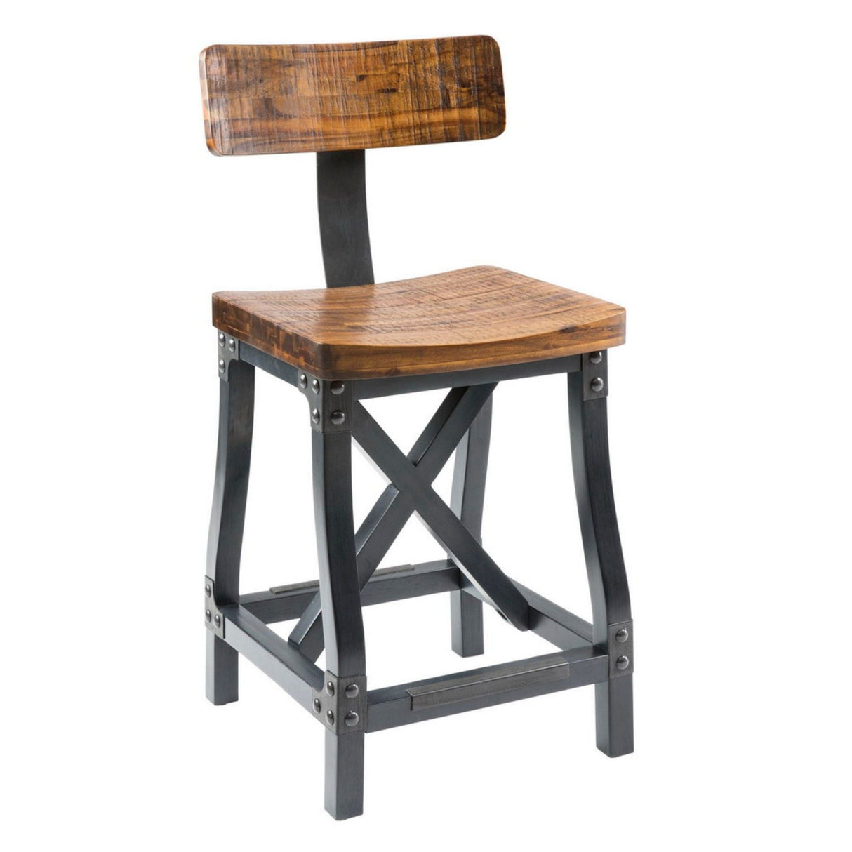 Industrial Counter Stool With Back Removable Solid Acacia - Amber by Couch.com