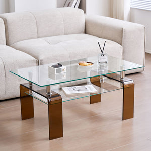 Modern Tempered Glass Coffee Table With 2 Tier Storage For Living Room by Couch.com