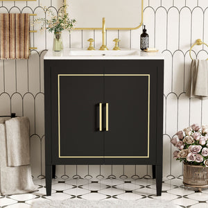 Bathroom Vanity With Ceramic Basin, Soft Close Door, Built-In Hidden Drawer - Black by Couch.com