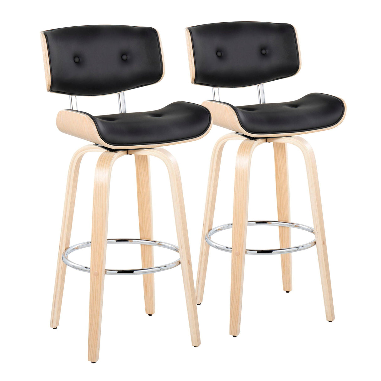 Lombardi - Mid Century Modern Fixed Height Barstool With Swivel With Round Footrest (Set of 2) by Couch.com