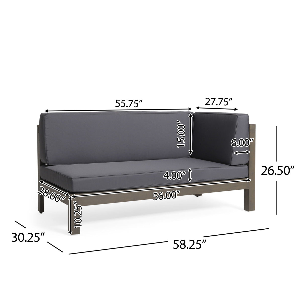 Aura 2 Piece Outdoor Set With X Back Left Bench And Corner - Dark Gray