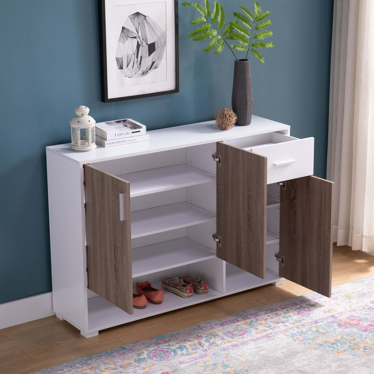 Shoe Storage Cabinet For 17 Pairs, Bedroom Cabinet With Drawer - Doors - White / Dark Taupe by Couch.com