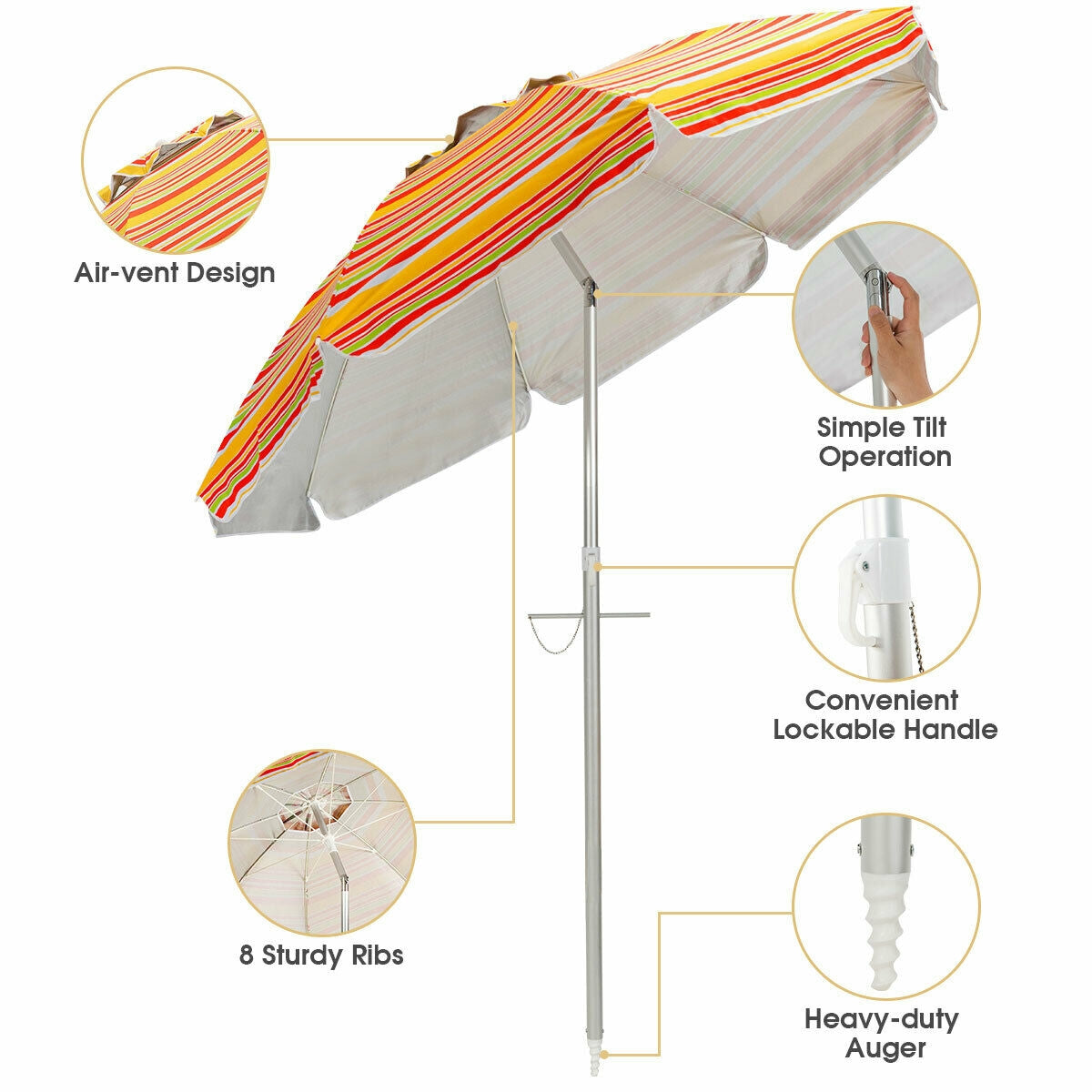 6.5 Feet Beach Umbrella with Sun Shade and Carry Bag without Weight Base-Blue