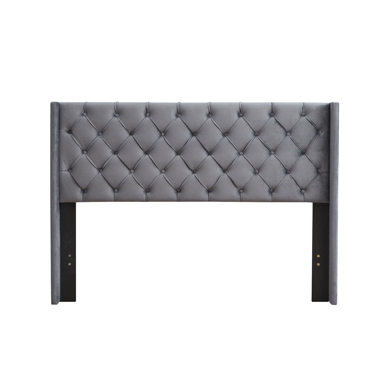 Queen Platform Tufted Upholstered Bed With Wings Design, Strong Wood Slat Support - Gray by Couch.com