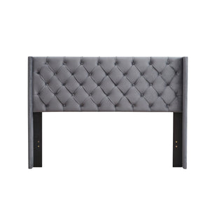 Queen Platform Tufted Upholstered Bed With Wings Design, Strong Wood Slat Support - Gray by Couch.com