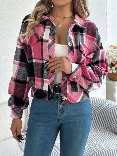 Classic Plaid Button Up Long Sleeve Jacket Women Cozy Trendy Everyday Wear Simple Jacket