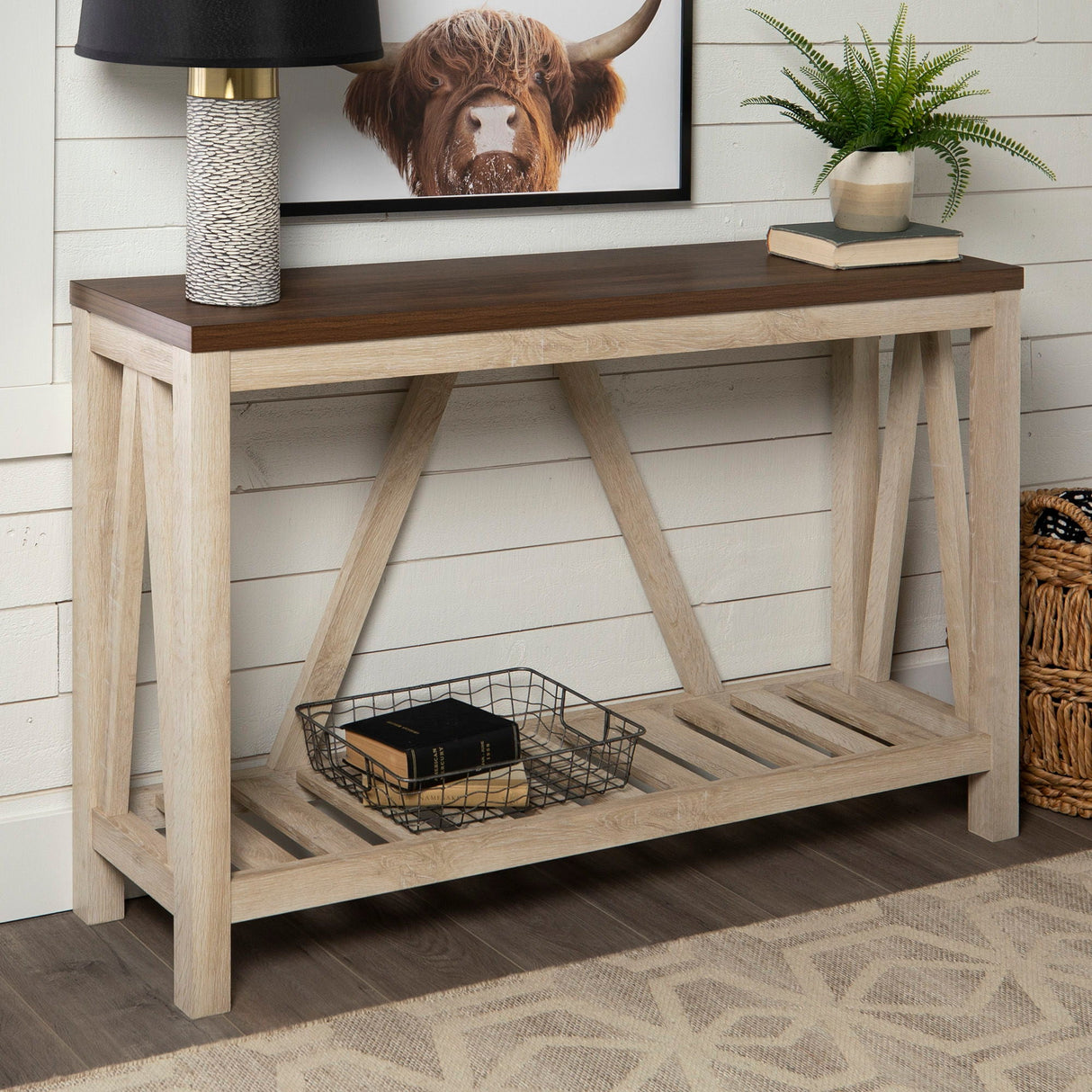 Farmhouse A Frame Entry Table With Lower Shelf by Couch.com