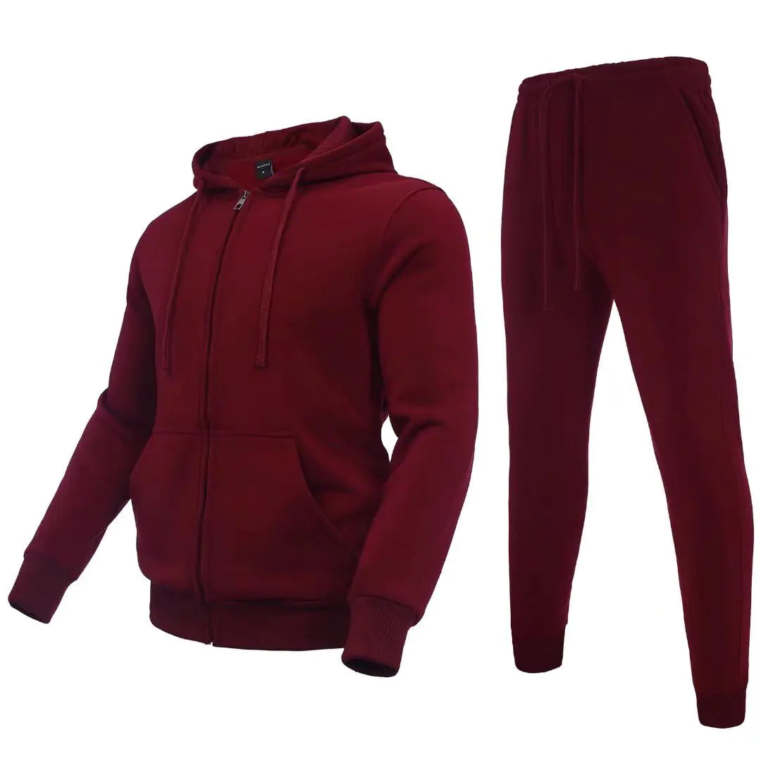 Zusmen Tracksuit Mens Casual Long Sleeve Full-Zip Running Sweatsuit Sets Track Jackets and Pants 2 Piece Outfit Warm Jogging Sweat Suits for Men Burgundy 5XL