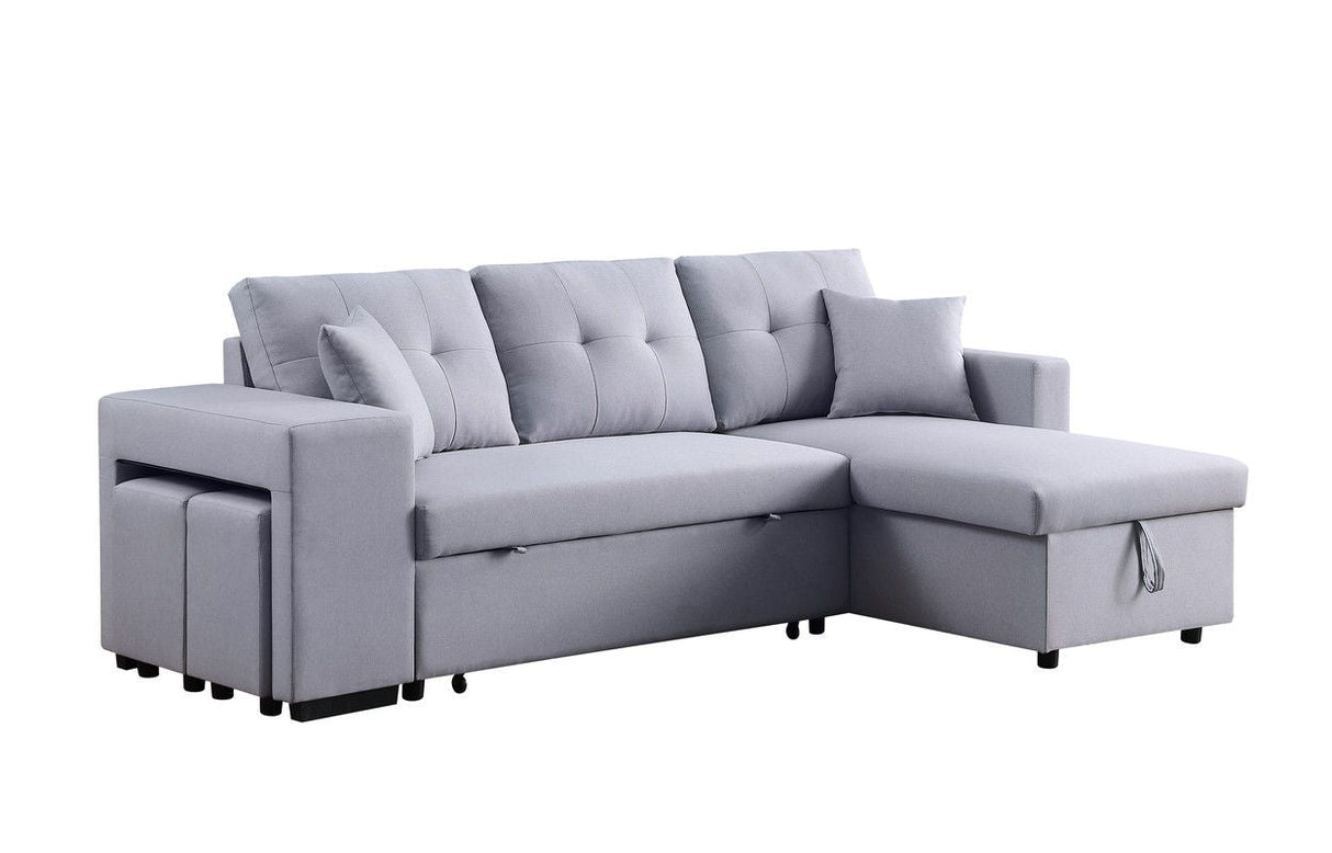 Dennis - Linen Fabric Reversible Sleeper Sectional With Storage Chaise And 2 Stools by Couch.com