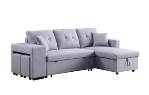 Dennis - Linen Fabric Reversible Sleeper Sectional With Storage Chaise And 2 Stools by Couch.com