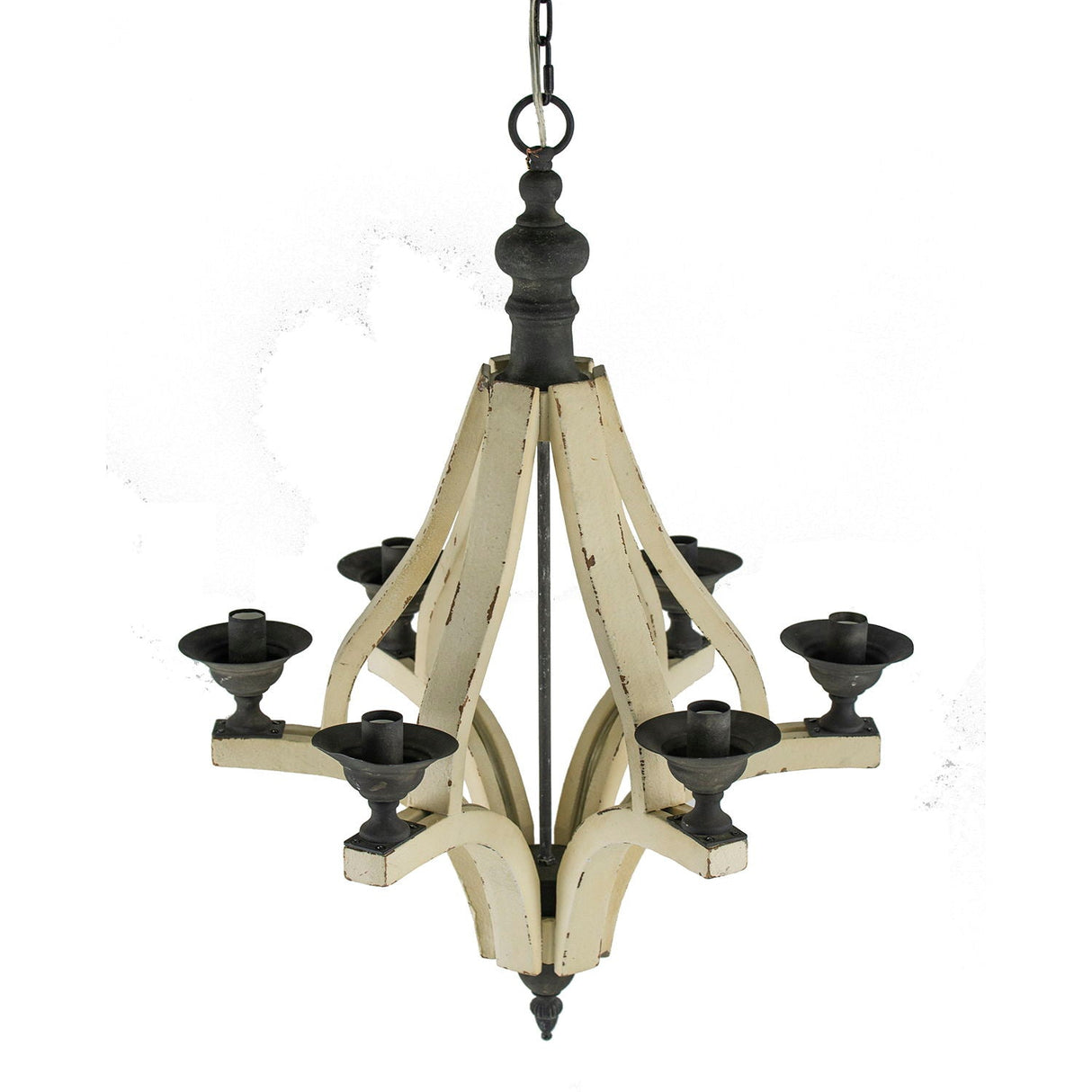6 Light Wood Chandelier, Hanging Light Fixture With Adjustable Chain For Kitchen, Bulb Not Included - Cream by Couch.com