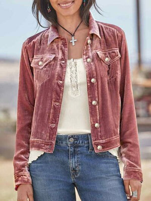 Casual Button-Up Long Sleeve Jacket with Chest Pockets and Relaxed Fit